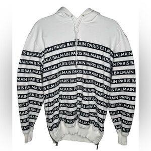 BALMAIN Black & White Logo Hoodie with side zippers 100% Authentic Size 36